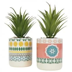 Ligne Déco Plantes D'intérieur Et Fleurs D'intérieur 2 Plantes Vertes Artificielles De Bureau Pot Céramique, H.20cm