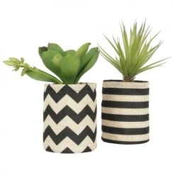 Ligne Déco Plantes D'intérieur Et Fleurs D'intérieur 2 Plantes Vertes Artificielles De Bureau, Pot Jute, H.25cm