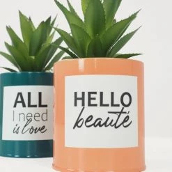 Ligne Déco Plantes D'intérieur Et Fleurs D'intérieur 2 Plantes Vertes Artificielles De Bureau Pot Métal, H.20cm -Parasols Soldes Magasin 2 plantes vertes artificielles de bureau pot metal h 20cm 2