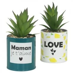 Ligne Déco Plantes D'intérieur Et Fleurs D'intérieur 2 Plantes Vertes Artificielles De Bureau Pot Métal, H.20cm