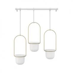 Umbra Pots, Cache-pots Et Jardinières D'extérieur 3 Cache Pots Avec Tringle 63cm Et Fixations Blanc Et Doré