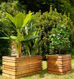 Jardipolys Pots, Cache-pots Et Jardinières D'extérieur Bac à Fleurs En Bois Teinté Marron L-100cm -Parasols Soldes Magasin bac a fleurs en bois teinte marron l 100cm 4