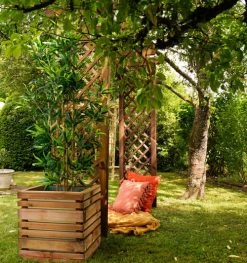 Jardipolys Pots, Cache-pots Et Jardinières D'extérieur Bac à Fleurs En Bois Teinté Marron L-50cm -Parasols Soldes Magasin bac a fleurs en bois teinte marron l 50cm 3