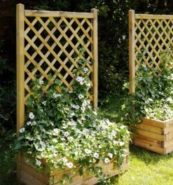 Jardipolys Pots, Cache-pots Et Jardinières D'extérieur Bac à Fleurs Rectangle Avec Treillis Droit En Bois De Pin -Parasols Soldes Magasin bac a fleurs rectangle avec treillis droit en bois de pin 1