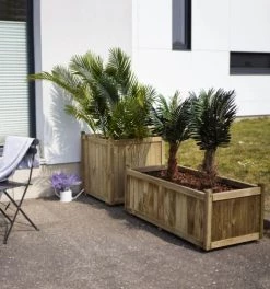 Jardipolys Pots, Cache-pots Et Jardinières D'extérieur Bac à Fleurs Rectangle En Bois De Pin L120cm -Parasols Soldes Magasin bac a fleurs rectangle en bois de pin l120cm 2