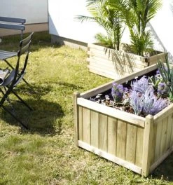 Jardipolys Pots, Cache-pots Et Jardinières D'extérieur Bac à Fleurs Rectangle En Bois De Pin L140cm -Parasols Soldes Magasin bac a fleurs rectangle en bois de pin l140cm 3
