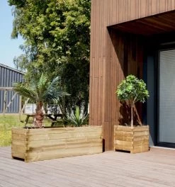 Jardipolys Pots, Cache-pots Et Jardinières D'extérieur Bac à Fleurs Rectangle En Bois De Pin L150cm -Parasols Soldes Magasin bac a fleurs rectangle en bois de pin l150cm 4