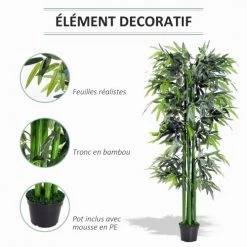 Outsunny Plantes D'intérieur Et Fleurs D'intérieur Bambou Artificiel H. 180 Cm Nombreuses Feuilles Pot Inclus -Parasols Soldes Magasin bambou artificiel h 180 cm nombreuses feuilles pot inclus 3