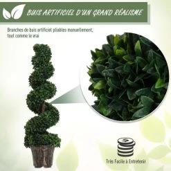 Outsunny Plantes D'intérieur Et Fleurs D'intérieur Buis Artificiel Topiaire Forme De Spirale D32cm -Parasols Soldes Magasin buis artificiel topiaire forme de spirale d32cm 4