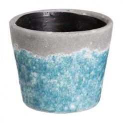 Ixia Pots, Cache-pots Et Jardinières D'extérieur Cache-pot Bleu Bord Ciment En Céramique Vieillie D14cm