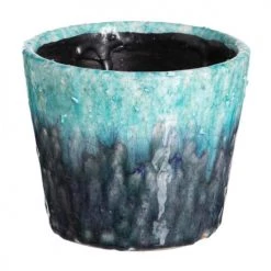 Ixia Pots, Cache-pots Et Jardinières D'extérieur Cache-pot Bleu Et Noir En Céramique Vieillie D14cm