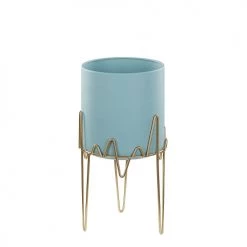 Beliani Pots, Cache-pots Et Jardinières D'extérieur Cache-pot D'extérieur En Métal Bleu H39