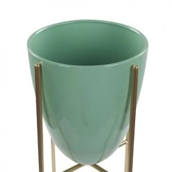 Beliani Pots, Cache-pots Et Jardinières D'extérieur Cache-pot D'extérieur En Métal Vert H31 -Parasols Soldes Magasin cache pot d exterieur en metal vert h31 2