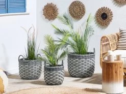 Beliani Pots, Cache-pots Et Jardinières D'extérieur Cache-pot D'extérieur En Rotin Blanc H38 43 50 -Parasols Soldes Magasin cache pot d exterieur en rotin blanc h38 43 50 1