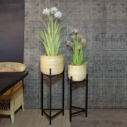 Now’s Home Pots, Cache-pots Et Jardinières D'extérieur Cache-pot En Rotin Pieds En Métal Noir H66-78 -Parasols Soldes Magasin cache pot en rotin pieds en metal noir h66 78 2