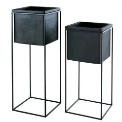 Maisons Du Monde Pots, Cache-pots Et Jardinières D'extérieur Cache-pots En Fibre De Verre Et Métal Noirs H78 (x2)