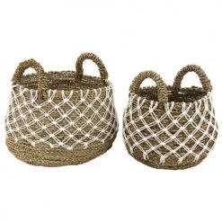 Aubry Gaspard Pots, Cache-pots Et Jardinières D'extérieur Cache-pots En Jonc Naturel Et Crochet (lot De 2)