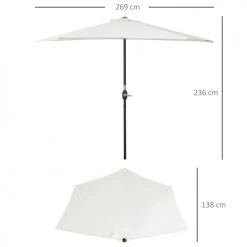 Outsunny Parasols Demi Parasol Balcon Crème -Parasols Soldes Magasin demi parasol balcon creme 2