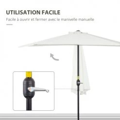 Outsunny Parasols Demi Parasol Balcon Crème -Parasols Soldes Magasin demi parasol balcon creme 4