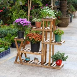 Outsunny Pots, Cache-pots Et Jardinières D'extérieur Étagère à Fleurs 6 Tablettes Bois De Sapin Traité Carbonisation -Parasols Soldes Magasin etagere a fleurs 6 tablettes bois de sapin traite carbonisation 3