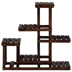 Outsunny Pots, Cache-pots Et Jardinières D'extérieur Étagère à Fleurs En Bois Porte Plante Bois 6 Tablettes Bois Pin