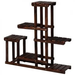 Outsunny Pots, Cache-pots Et Jardinières D'extérieur Étagère à Fleurs En Bois Porte Plante Bois 6 Tablettes Bois Pin -Parasols Soldes Magasin etagere a fleurs en bois porte plante bois 6 tablettes bois pin 3