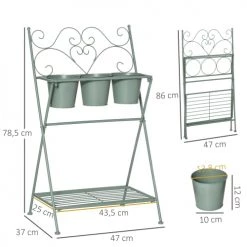 Outsunny Pots, Cache-pots Et Jardinières D'extérieur Étagère à Fleurs Pliable 2 Niveaux Style Rural Chic 3 Pots De Fleurs -Parasols Soldes Magasin etagere a fleurs pliable 2 niveaux style rural chic 3 pots de fleurs 2