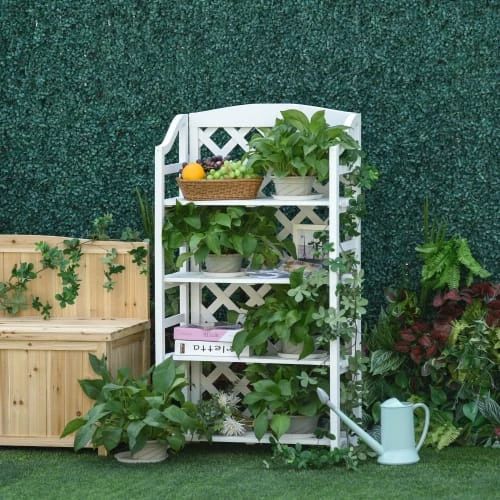 Outsunny Pots, Cache-pots Et Jardinières D'extérieur Étagère à Fleurs Pliable 4 étagères Réglables En Bois De Sapin Blanc 4 Outsunny Pots, Cache-pots Et Jardinières D'extérieur Étagère à Fleurs Pliable 4 étagères Réglables En Bois De Sapin Blanc – Image 2