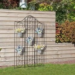 Outsunny Pots, Cache-pots Et Jardinières D'extérieur Étagère De Pots De Fleurs Métal Style Fer Forgé 5 Pots Fleurs Inclus -Parasols Soldes Magasin etagere de pots de fleurs metal style fer forge 5 pots fleurs inclus 3