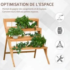 Outsunny Pots, Cache-pots Et Jardinières D'extérieur Étagère échelle à Fleurs En Bois - 4 étagères - Bois Sapin Pré-huilé -Parasols Soldes Magasin etagere echelle a fleurs en bois 4 etageres bois sapin pre huile 4