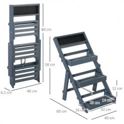 Outsunny Pots, Cache-pots Et Jardinières D'extérieur Étagère échelle à Fleurs Pliable Tableau Noir Intégré Bois Sapin Gris -Parasols Soldes Magasin etagere echelle a fleurs pliable tableau noir integre bois sapin gris 2