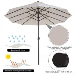 Outsunny Parasols Grand Parasol Acier Polyester Haute Densité Crème -Parasols Soldes Magasin grand parasol acier polyester haute densite creme 3
