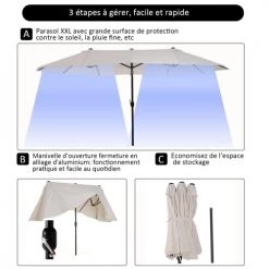 Outsunny Parasols Grand Parasol Acier Polyester Haute Densité Crème -Parasols Soldes Magasin grand parasol acier polyester haute densite creme 4