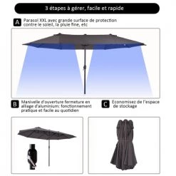 Outsunny Parasols Grand Parasol Acier Polyester Haute Densité Gris -Parasols Soldes Magasin grand parasol acier polyester haute densite gris 3