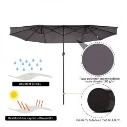 Outsunny Parasols Grand Parasol Acier Polyester Haute Densité Gris -Parasols Soldes Magasin grand parasol acier polyester haute densite gris 4