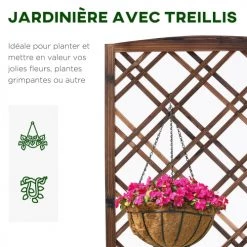 Outsunny Pots, Cache-pots Et Jardinières D'extérieur Jardinière Avec Treillis Droit Bois Sapin Traité Carbonisation -Parasols Soldes Magasin jardiniere avec treillis droit bois sapin traite carbonisation 3