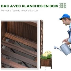 Outsunny Pots, Cache-pots Et Jardinières D'extérieur Jardinière Avec Treillis Droit Bois Sapin Traité Carbonisation -Parasols Soldes Magasin jardiniere avec treillis droit bois sapin traite carbonisation 4