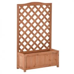 Outsunny Pots, Cache-pots Et Jardinières D'extérieur Jardinière Avec Treillis - Fond à Lattes - Bois Sapin Pré-huilé