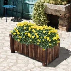 Outsunny Pots, Cache-pots Et Jardinières D'extérieur Jardinière Piètement Demi Rondin Corps Aspect Lattes Sapin Carbonisé -Parasols Soldes Magasin jardiniere pietement demi rondin corps aspect lattes sapin carbonise 3