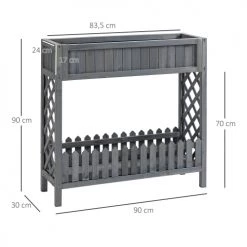 Outsunny Pots, Cache-pots Et Jardinières D'extérieur Jardinière Sur Pied Avec étagère Barrière - Bois Sapin Gris -Parasols Soldes Magasin jardiniere sur pied avec etagere barriere bois sapin gris 2