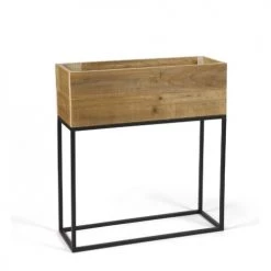 Wadiga Pots, Cache-pots Et Jardinières D'extérieur Jardinière Sur Pied En Métal Noir Et Bois Recyclé 55x21x60,5cm