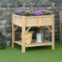 Outsunny Pots, Cache-pots Et Jardinières D'extérieur Jardinière Sur Pieds Avec étagère 6 Compartiments Bois Sapin Pré-huilé -Parasols Soldes Magasin jardiniere sur pieds avec etagere 6 compartiments bois sapin pre huile 1
