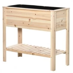 Outsunny Pots, Cache-pots Et Jardinières D'extérieur Jardinière Sur Pieds Avec étagère à Lattes Bois Sapin Pré-huilé