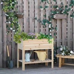 Outsunny Pots, Cache-pots Et Jardinières D'extérieur Jardinière Sur Pieds Avec étagère à Lattes Bois Sapin Pré-huilé -Parasols Soldes Magasin jardiniere sur pieds avec etagere a lattes bois sapin pre huile 3