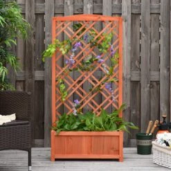 Outsunny Pots, Cache-pots Et Jardinières D'extérieur Jardinière Sur Pieds Avec Treillis Bois Sapin Pré-huilé -Parasols Soldes Magasin jardiniere sur pieds avec treillis bois sapin pre huile 3