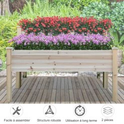 Outsunny Pots, Cache-pots Et Jardinières D'extérieur Jardinière Sur Pieds Carré Potager 2 étages Bois Sapin Naturel -Parasols Soldes Magasin jardiniere sur pieds carre potager 2 etages bois sapin naturel 4