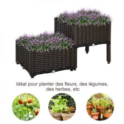 Outsunny Pots, Cache-pots Et Jardinières D'extérieur Jardinière Sur Pieds Carré Potager 2 étages Plastique Chocolat -Parasols Soldes Magasin jardiniere sur pieds carre potager 2 etages plastique chocolat 3