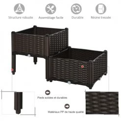 Outsunny Pots, Cache-pots Et Jardinières D'extérieur Jardinière Sur Pieds Carré Potager 2 étages Plastique Chocolat -Parasols Soldes Magasin jardiniere sur pieds carre potager 2 etages plastique chocolat 4