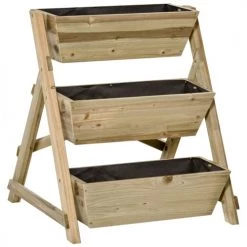 Outsunny Pots, Cache-pots Et Jardinières D'extérieur Jardinière Sur Pieds Carré Potager 3 Niveaux Bois Sapin Autoclave