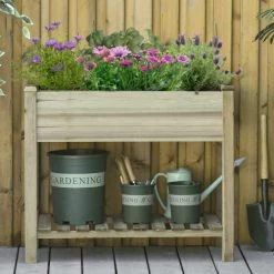 Outsunny Pots, Cache-pots Et Jardinières D'extérieur Jardinière Sur Pieds Potager Avec étagère à Lattes Sapin Autoclave -Parasols Soldes Magasin jardiniere sur pieds potager avec etagere a lattes sapin autoclave 3